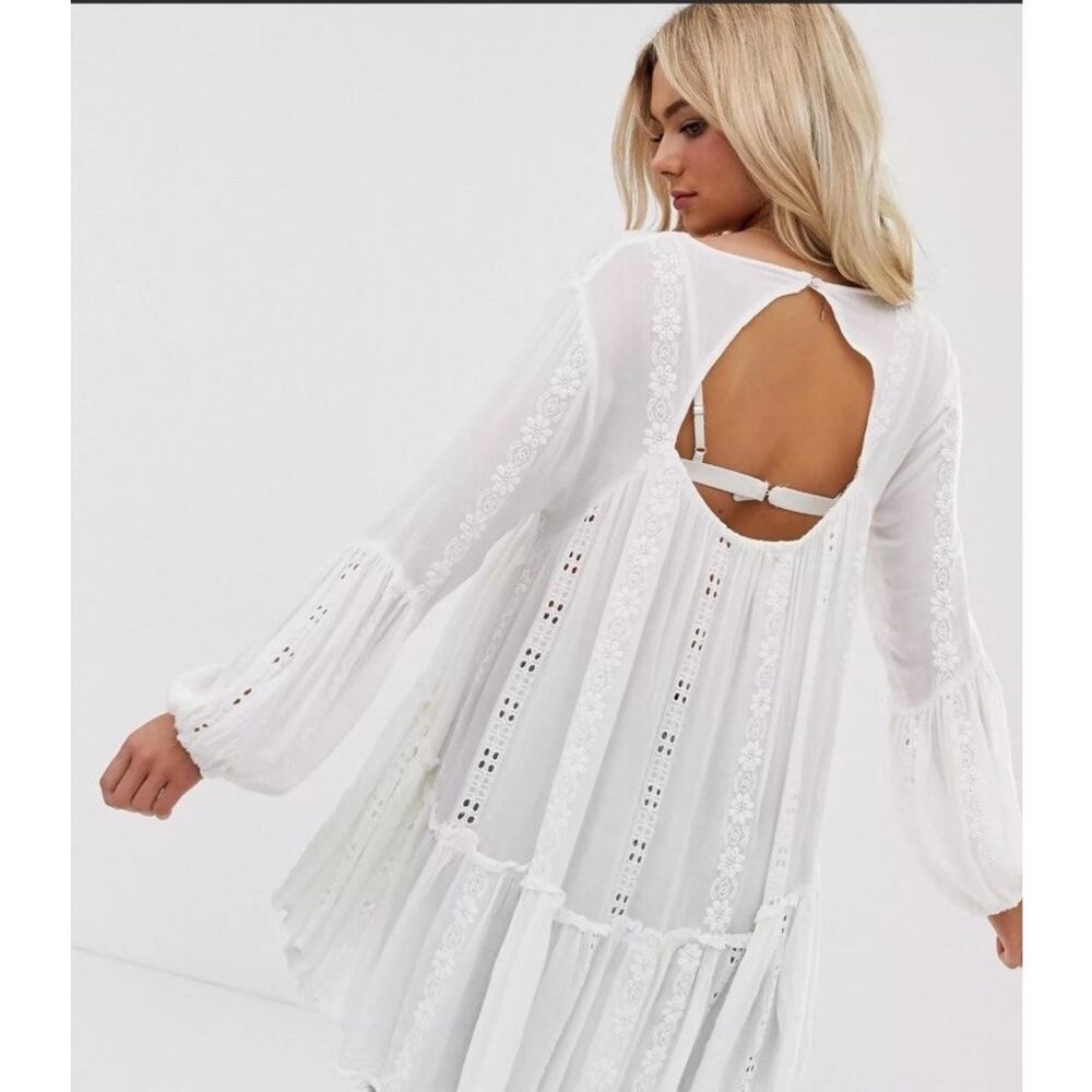 Free People Kiss Kiss Ivory Tunic Bohemian Lace Embroidered Small - Picture 10 of 13